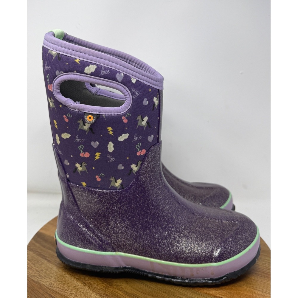 Bogs Kids Classic Pegasus Purple Glitter Waterproof Winter Boots Size 5 Youth